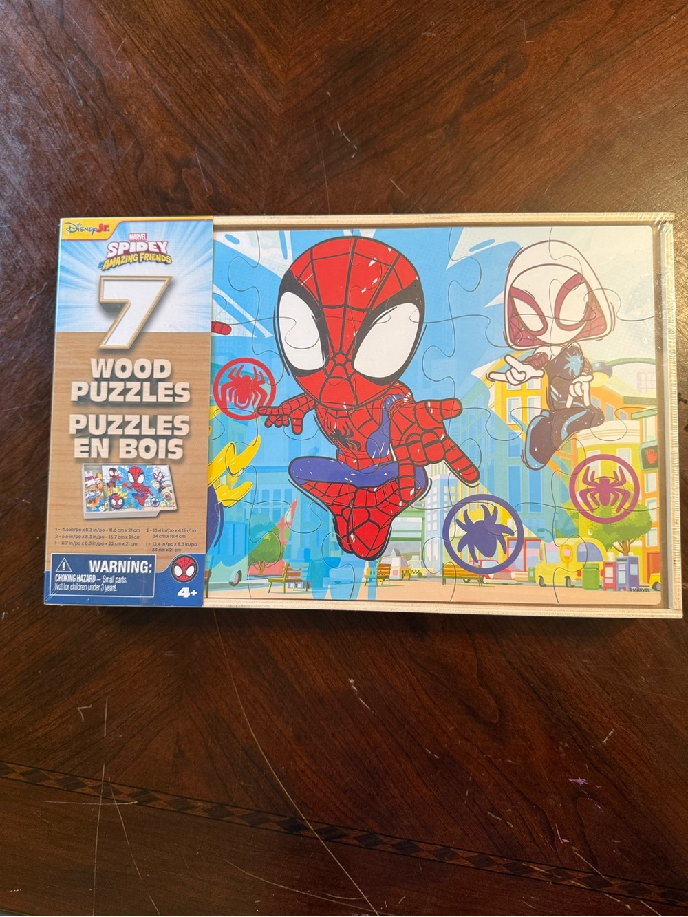 Disney Spidey & His Amazing Friends Red and Blue Wooden 7-Piece Puzzle Set